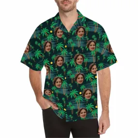 Custom Face 3D Printed Hawaii Button up Short Sleeve with Coconut Tree for Men Honolulu Beach Holiday Vintage Shirt