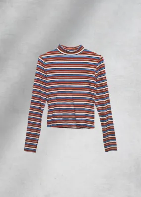 Destiny Striped Mock Neck Top - Red/Blue