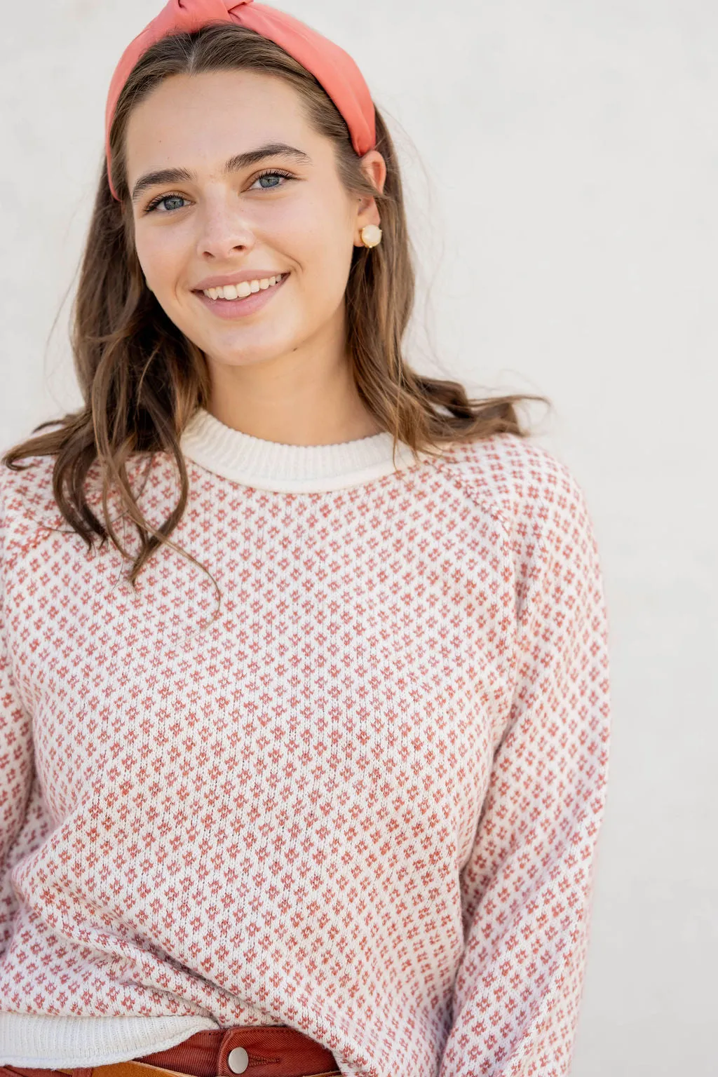 Diamond Stitched Ribbed Trim Sweater