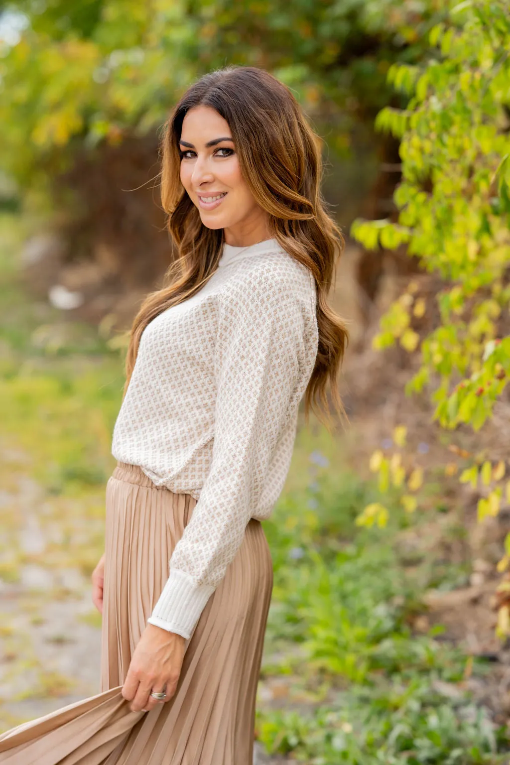 Diamond Stitched Ribbed Trim Sweater