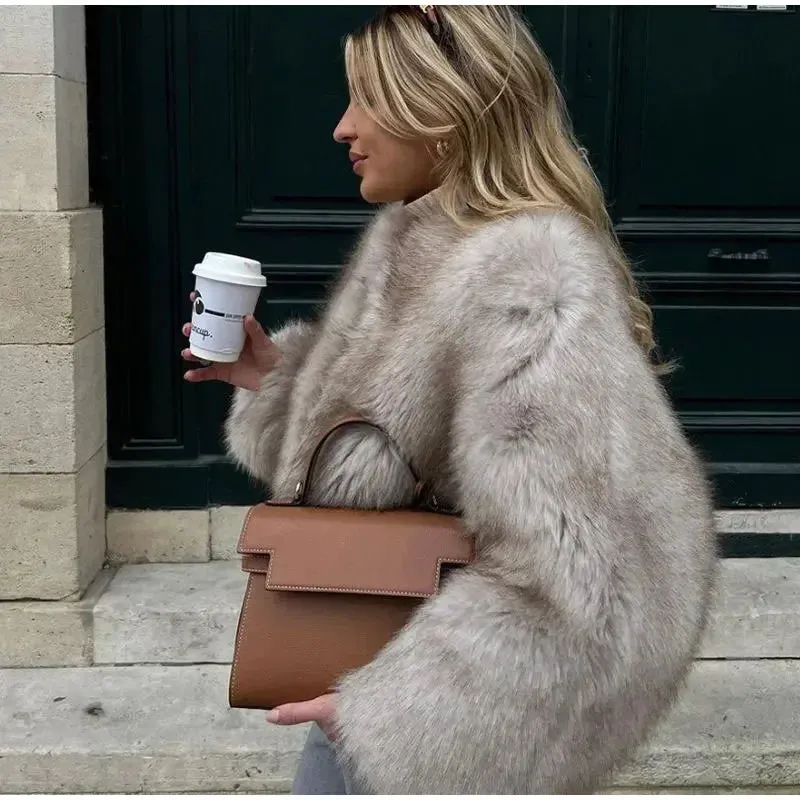 Elegant Fluffy Faux Fur Coat