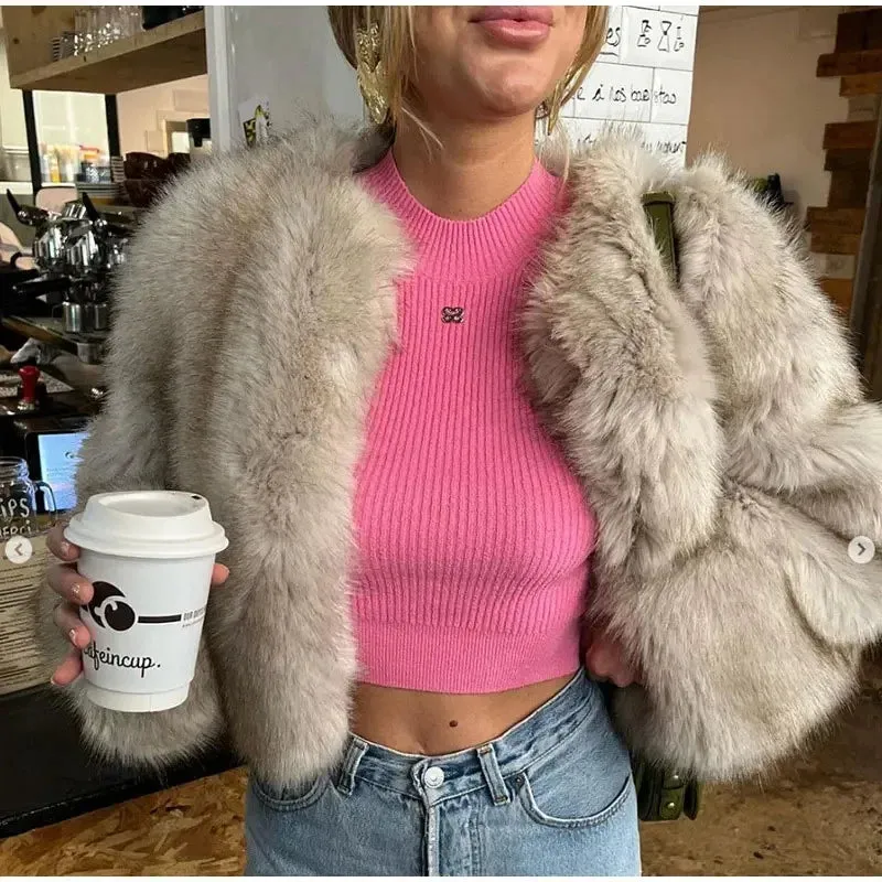 Elegant Fluffy Faux Fur Coat