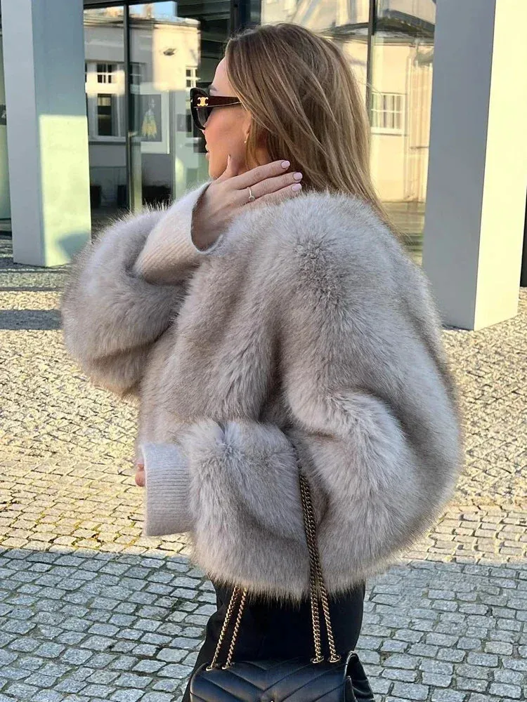 Elegant Fluffy Faux Fur Coat