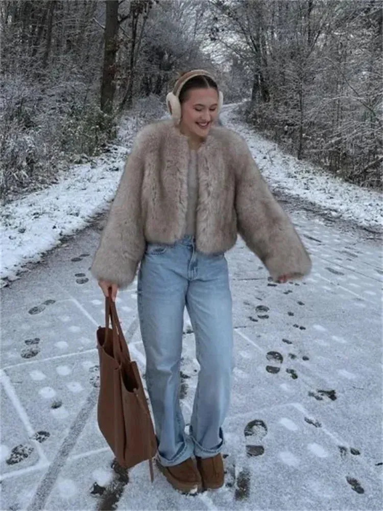 Elegant Fluffy Faux Fur Coat