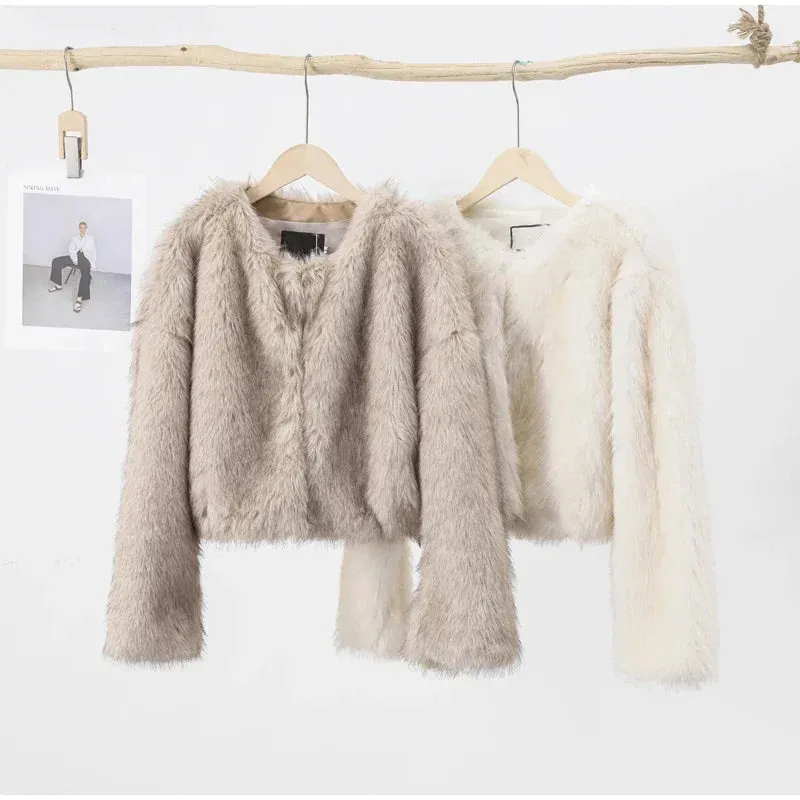 Elegant Fluffy Faux Fur Coat