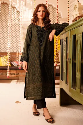 Fahza by Fareeha - Emerald - Olive Green & Black - Pure Cotton Lawn - 2 Piece