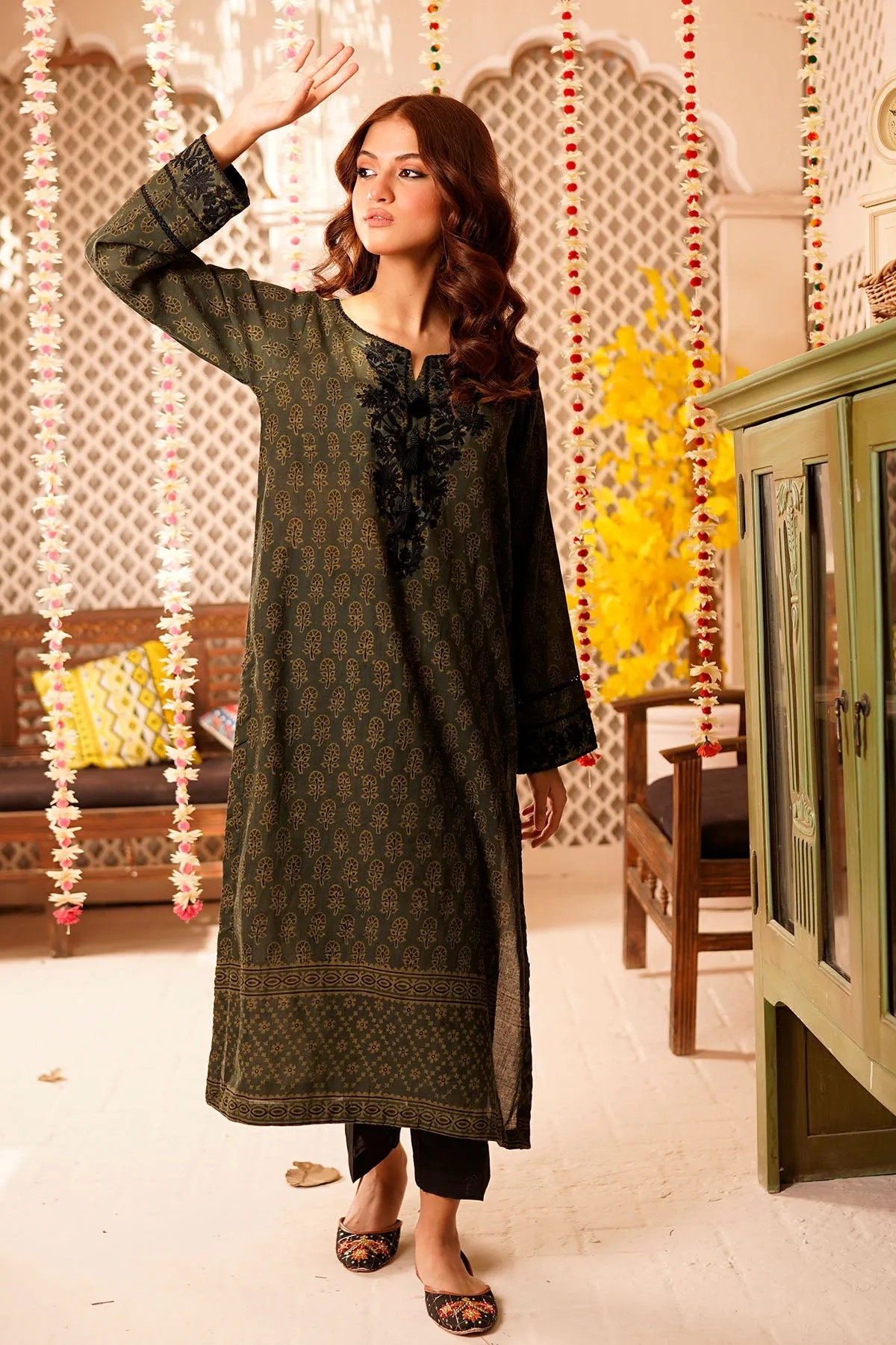 Fahza by Fareeha - Emerald - Olive Green & Black - Pure Cotton Lawn - 2 Piece