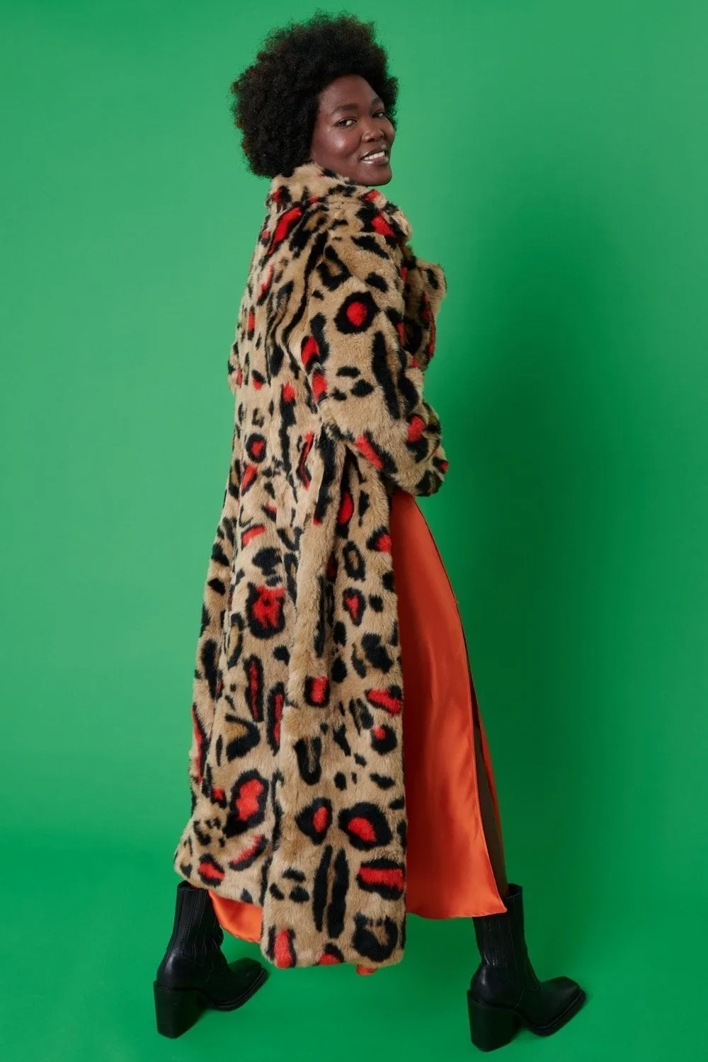 Faux Fur Leopard Print Maxi Coat