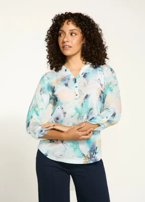 FDJ 3/4 Sleeve Tab-Up Henley Top