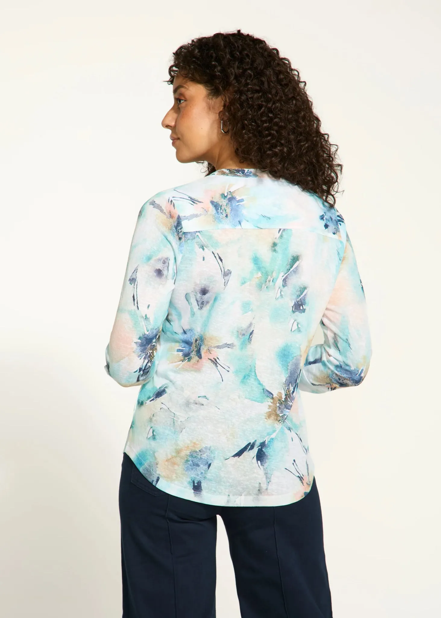 FDJ 3/4 Sleeve Tab-Up Henley Top