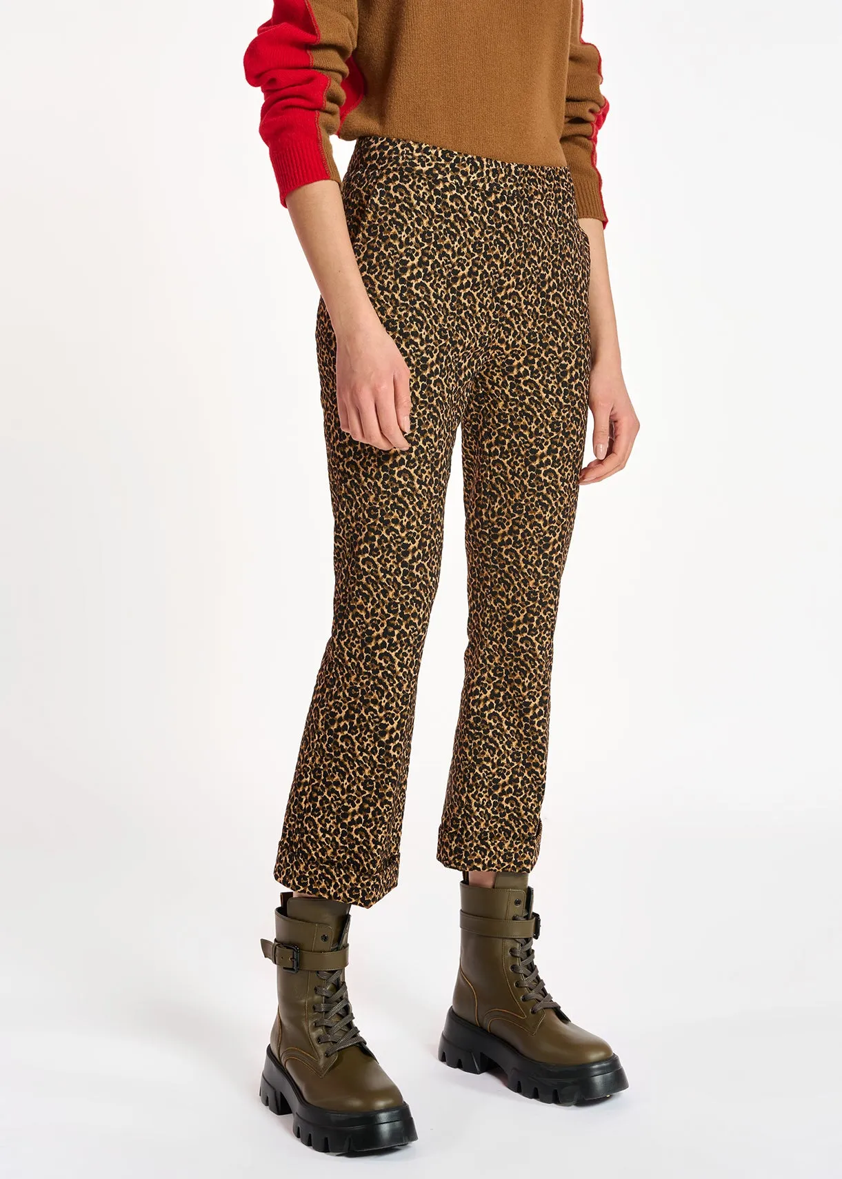 Flared-fit leopard-motif pants