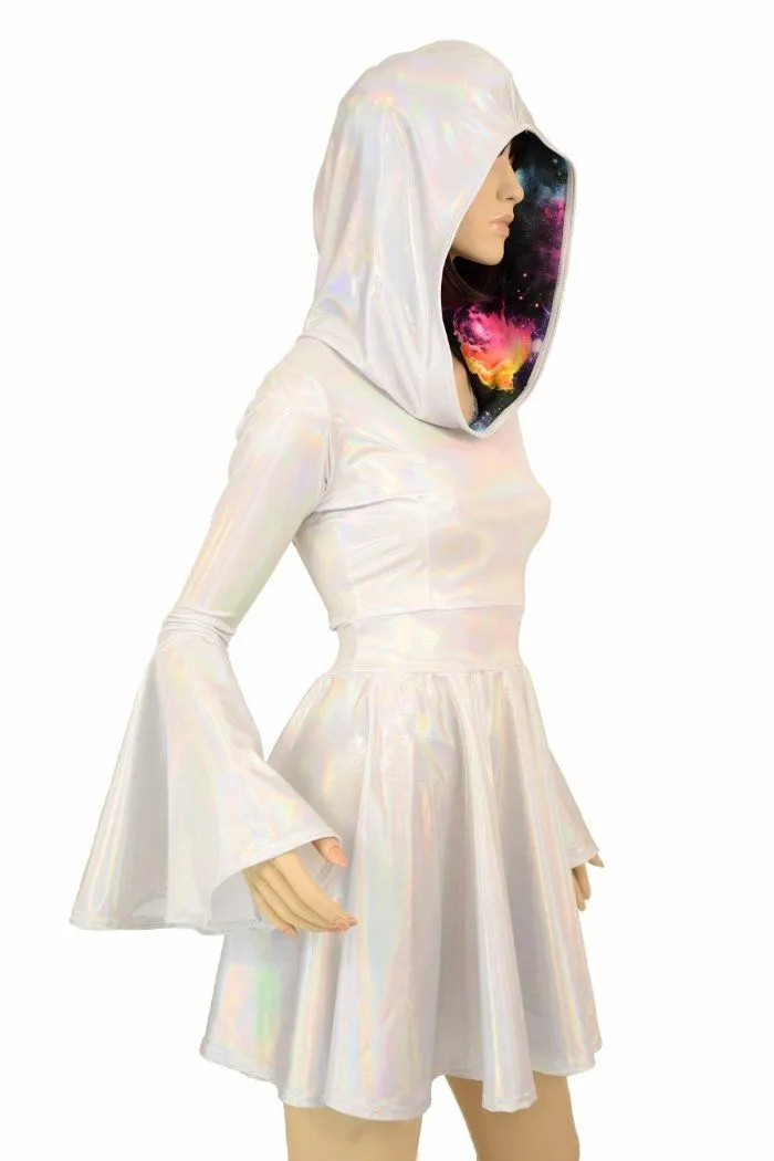 Flashbulb Holographic Trumpet Sleeve Dress