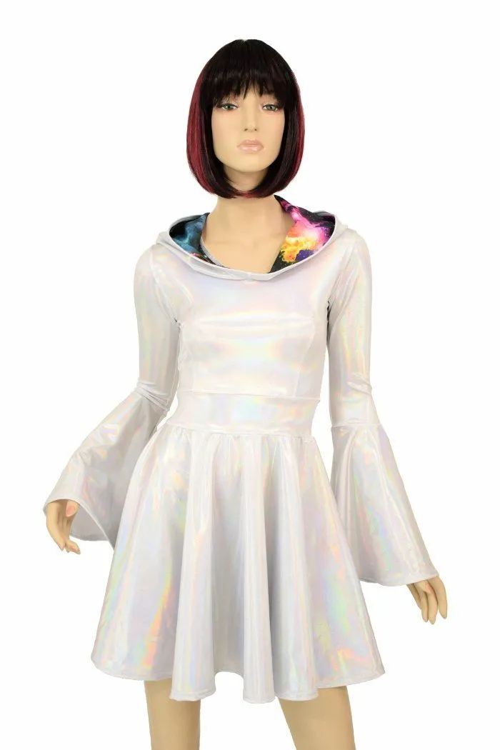 Flashbulb Holographic Trumpet Sleeve Dress