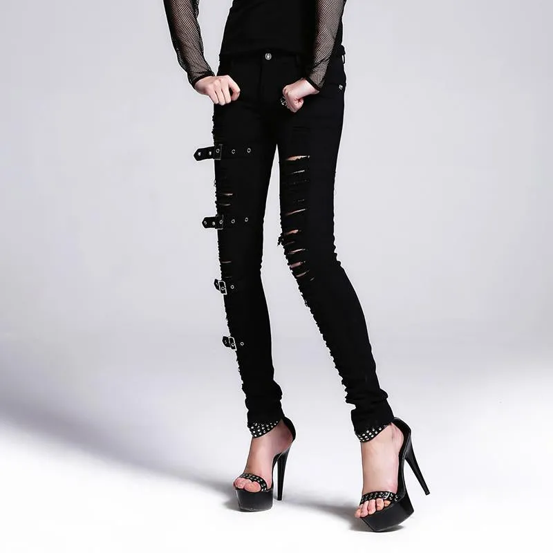 'Flower of Carnage' Punk Ripped Jeans with Belt Loops