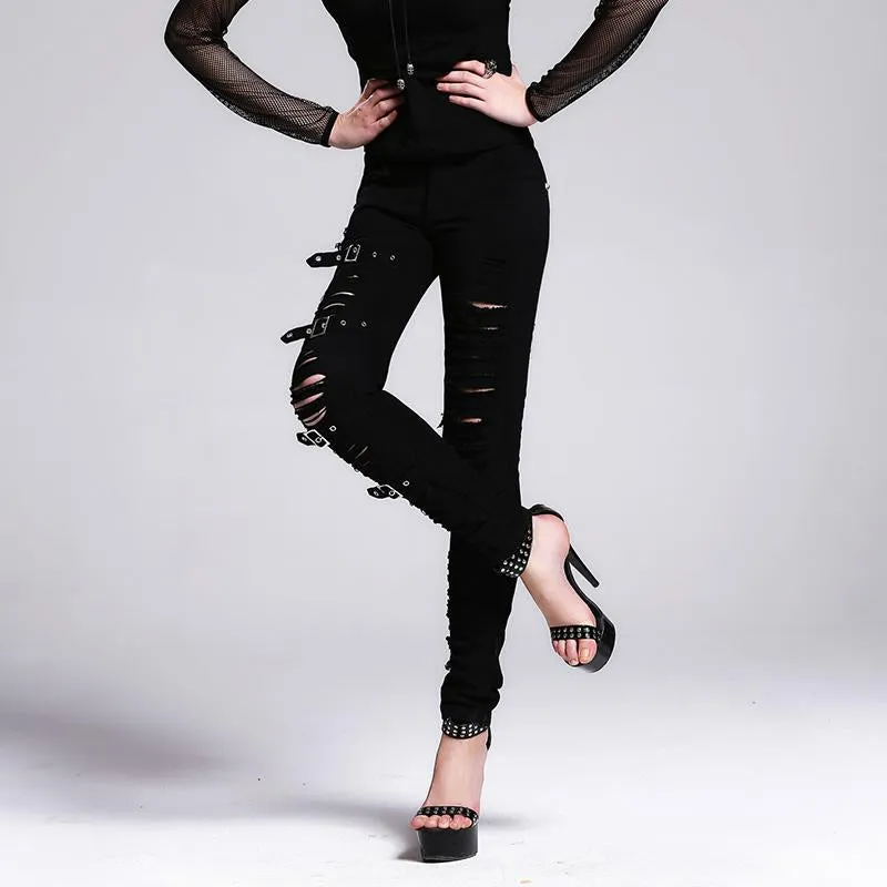 'Flower of Carnage' Punk Ripped Jeans with Belt Loops