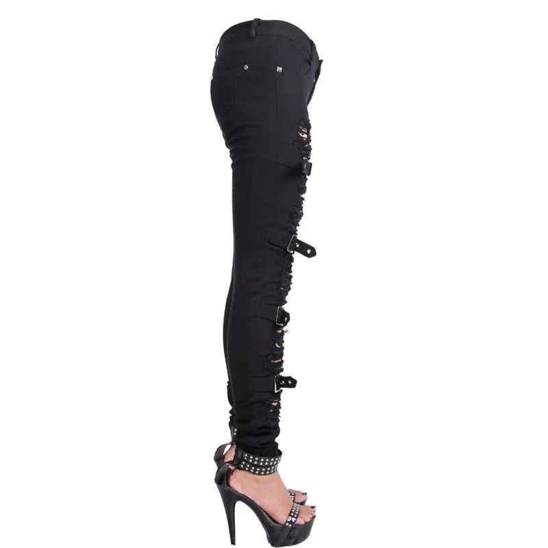 'Flower of Carnage' Punk Ripped Jeans with Belt Loops