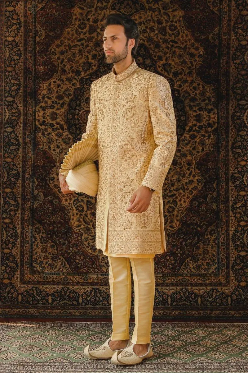 GEM Garments - Xerxes - Sherwani - Gold - 1 Piece - Indian Silk