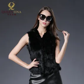 Genuine Rabbit Fur Vest Women Autumn Real Fur Short Jacket Sleeveless Girls Fur Vest Warm Natural Rabbit Fur Slim Thin Waistcoat