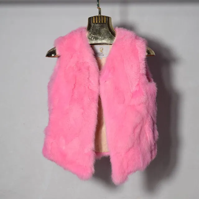Genuine Rabbit Fur Vest Women Autumn Real Fur Short Jacket Sleeveless Girls Fur Vest Warm Natural Rabbit Fur Slim Thin Waistcoat