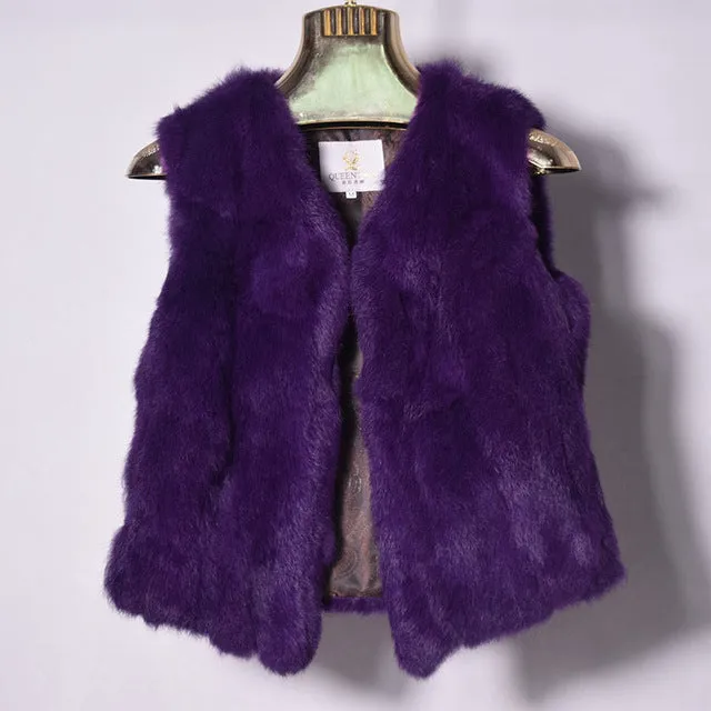 Genuine Rabbit Fur Vest Women Autumn Real Fur Short Jacket Sleeveless Girls Fur Vest Warm Natural Rabbit Fur Slim Thin Waistcoat