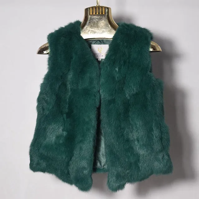 Genuine Rabbit Fur Vest Women Autumn Real Fur Short Jacket Sleeveless Girls Fur Vest Warm Natural Rabbit Fur Slim Thin Waistcoat