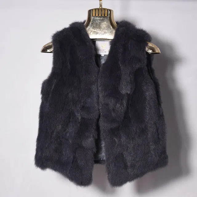 Genuine Rabbit Fur Vest Women Autumn Real Fur Short Jacket Sleeveless Girls Fur Vest Warm Natural Rabbit Fur Slim Thin Waistcoat