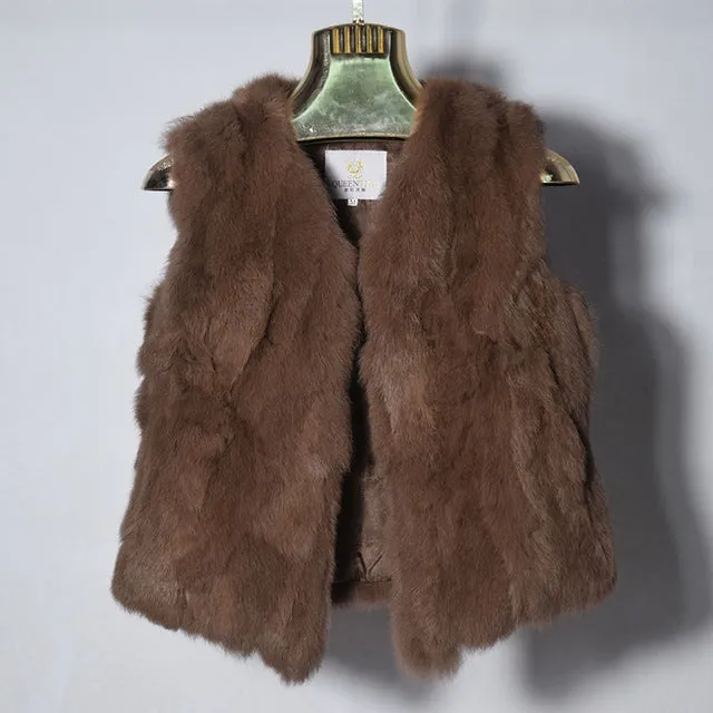 Genuine Rabbit Fur Vest Women Autumn Real Fur Short Jacket Sleeveless Girls Fur Vest Warm Natural Rabbit Fur Slim Thin Waistcoat