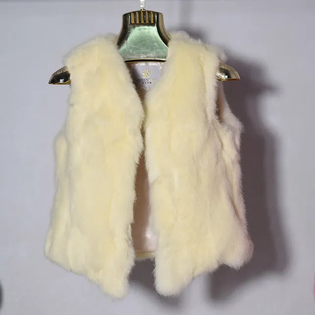 Genuine Rabbit Fur Vest Women Autumn Real Fur Short Jacket Sleeveless Girls Fur Vest Warm Natural Rabbit Fur Slim Thin Waistcoat