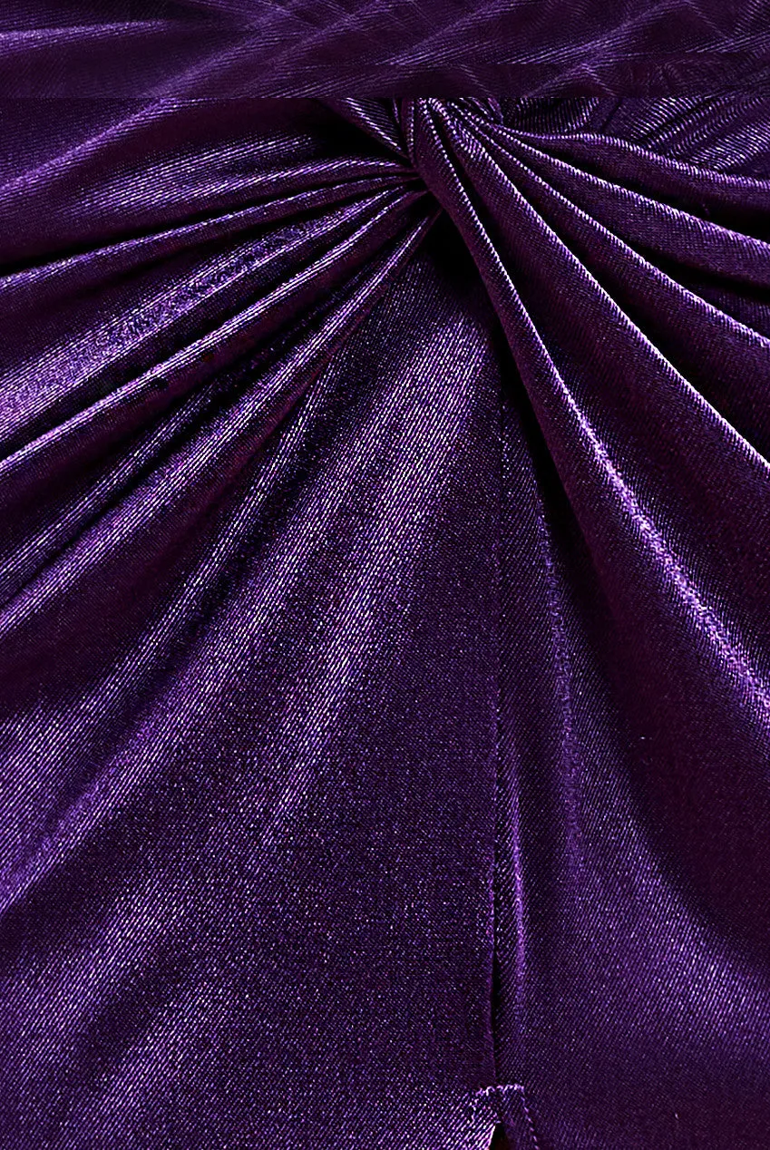 Goddiva Satin Wrap Knotted Midi Dress - Purple