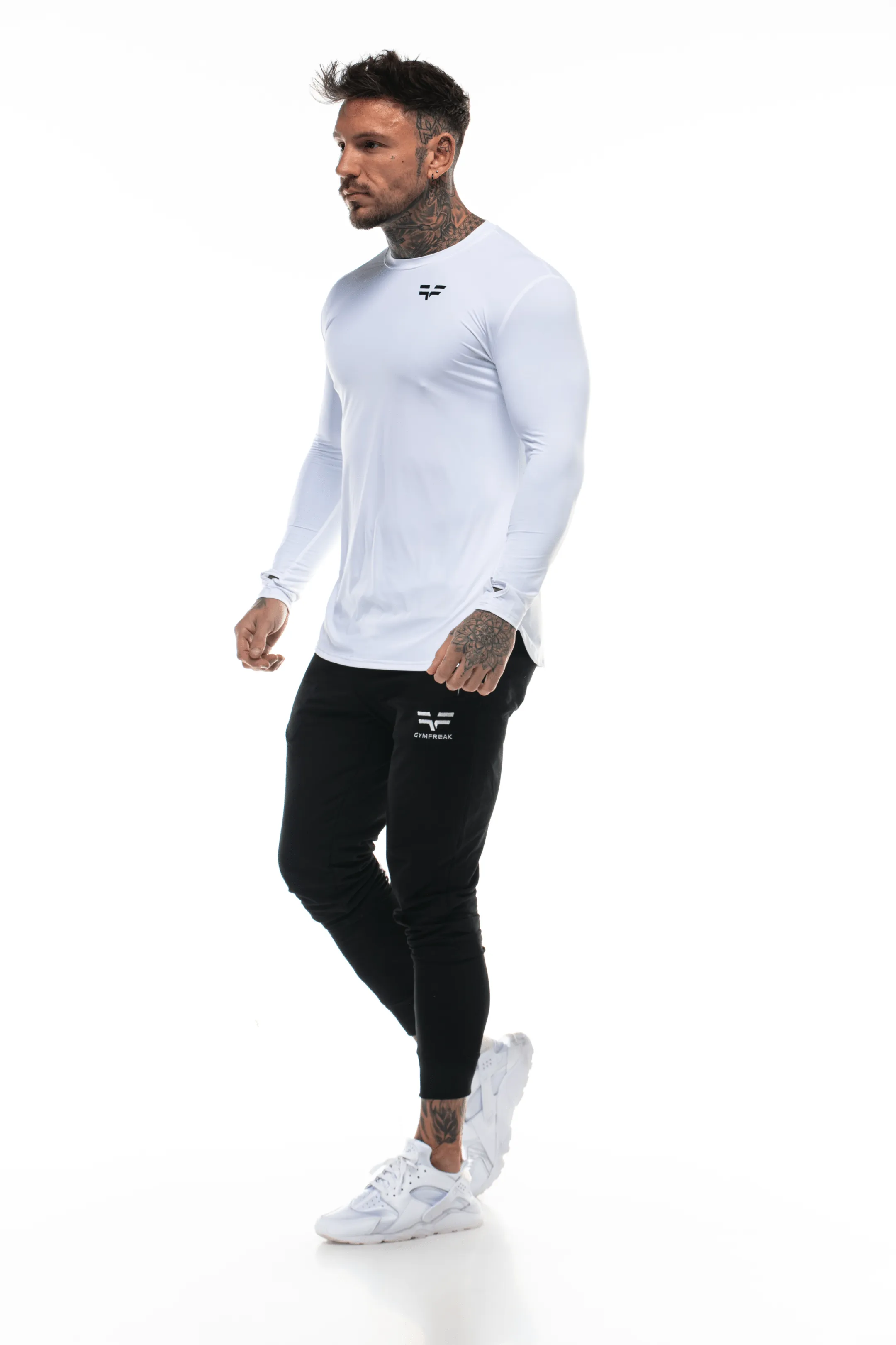 GymFreak Mens Long Sleeve Active T-shirt - White