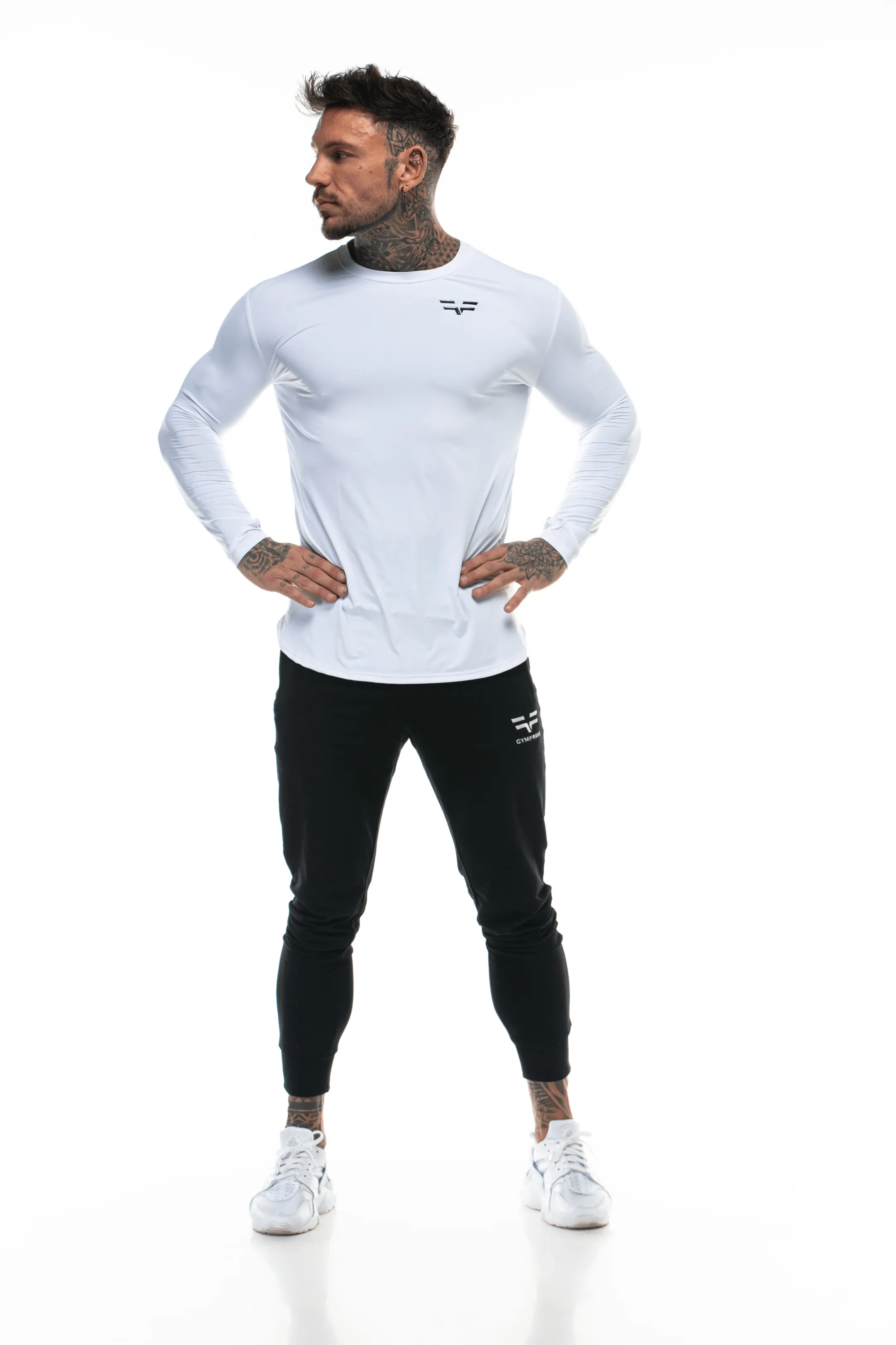 GymFreak Mens Long Sleeve Active T-shirt - White