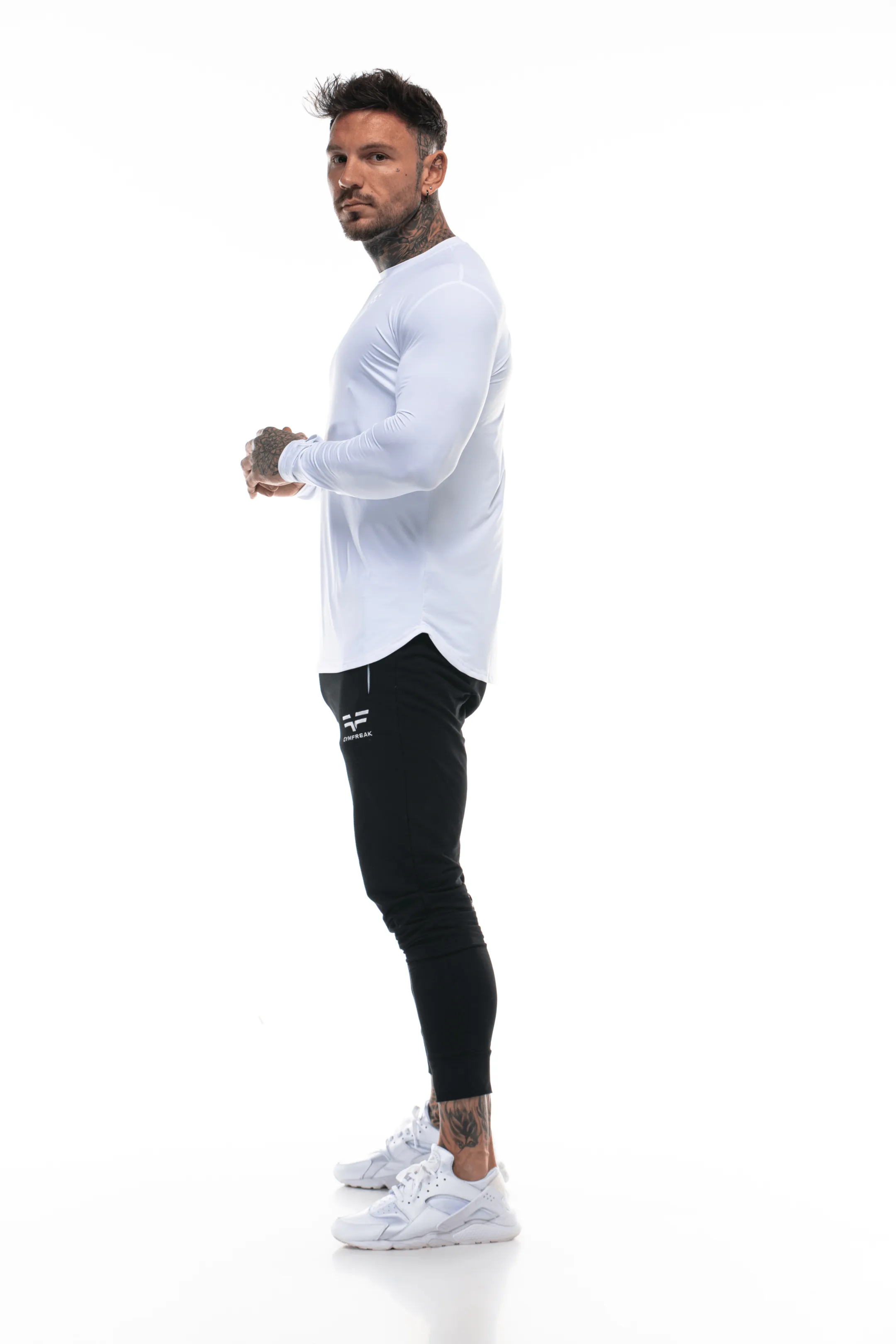 GymFreak Mens Long Sleeve Active T-shirt - White