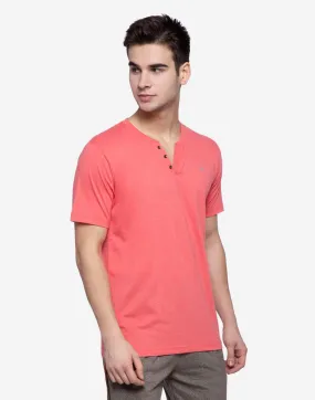 Henley Neck T-Shirt For Men- Lt. Coral Mil.