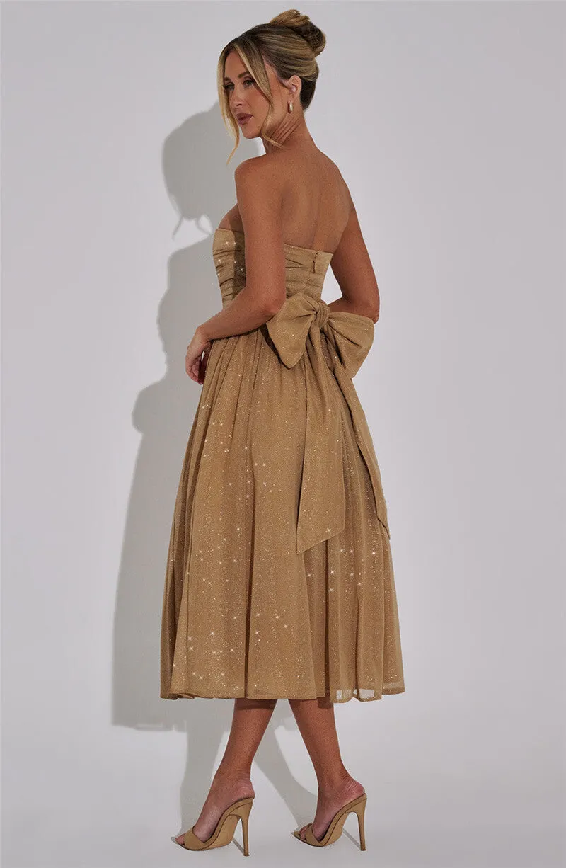 Holly Woman Off-shoulder Backless Bow Sexy Maxi Dress