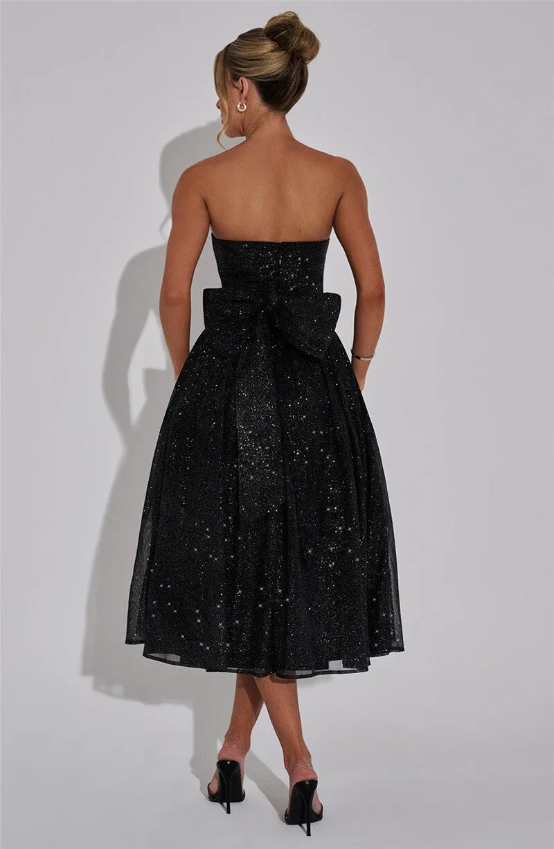 Holly Woman Off-shoulder Backless Bow Sexy Maxi Dress