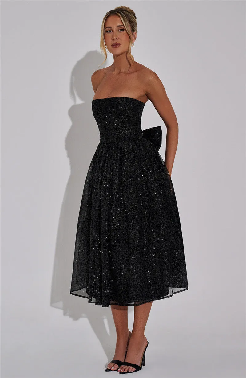 Holly Woman Off-shoulder Backless Bow Sexy Maxi Dress
