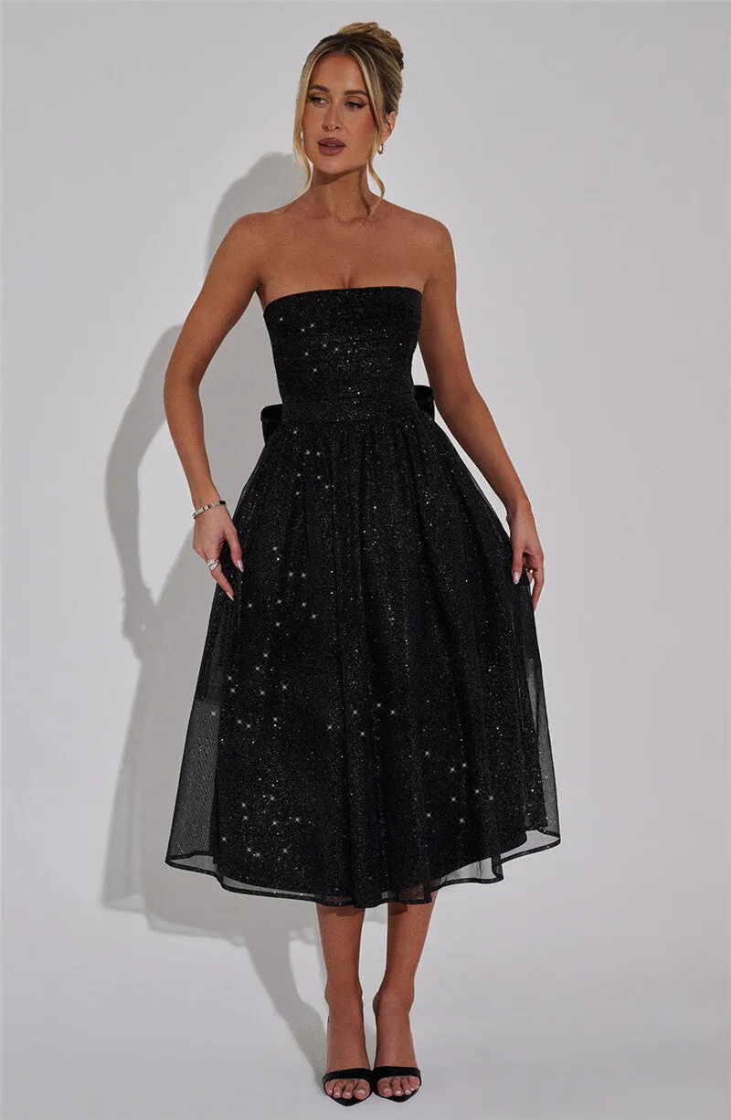 Holly Woman Off-shoulder Backless Bow Sexy Maxi Dress