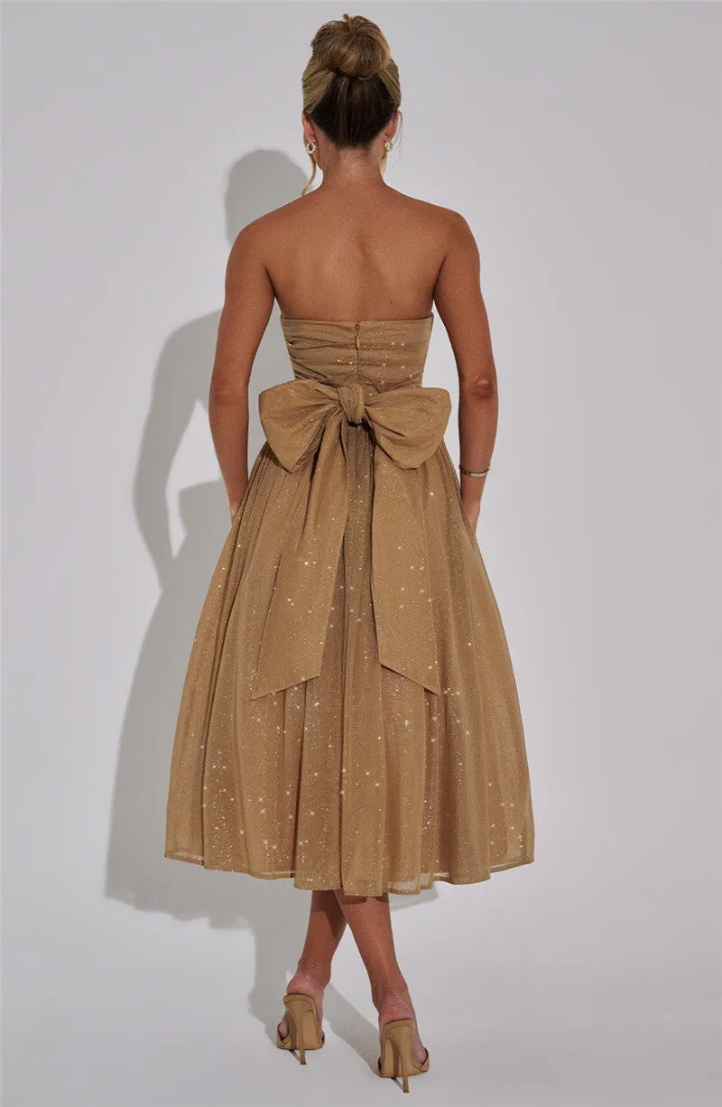 Holly Woman Off-shoulder Backless Bow Sexy Maxi Dress