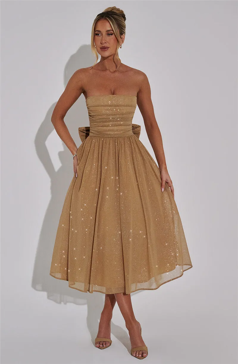 Holly Woman Off-shoulder Backless Bow Sexy Maxi Dress