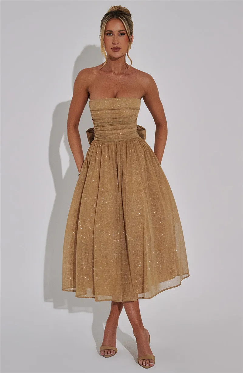 Holly Woman Off-shoulder Backless Bow Sexy Maxi Dress
