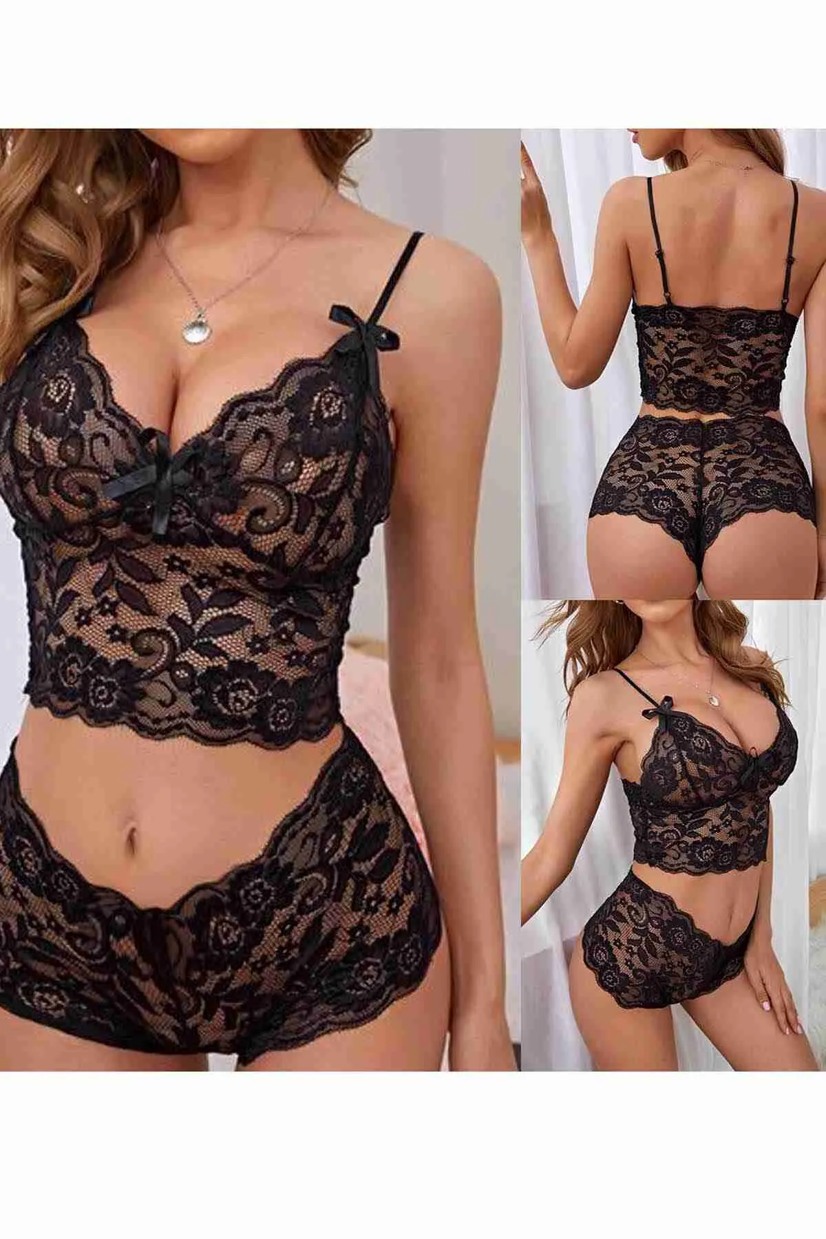 IGR Women Merry See Lace Bra and Panty Set Lingerie Black - Atascocita