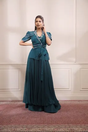 Jade green sharara set and embroidered belt