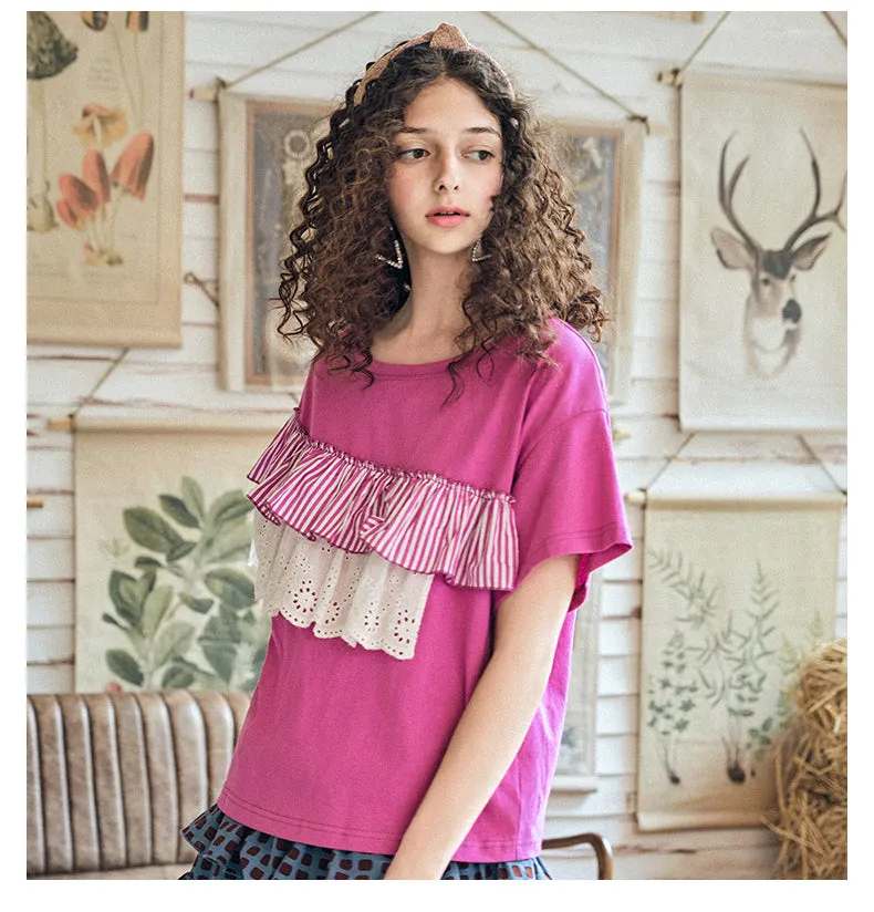 JAM PRINCESS DOUBLE FRILL LAYER T SHIRT IN PINK