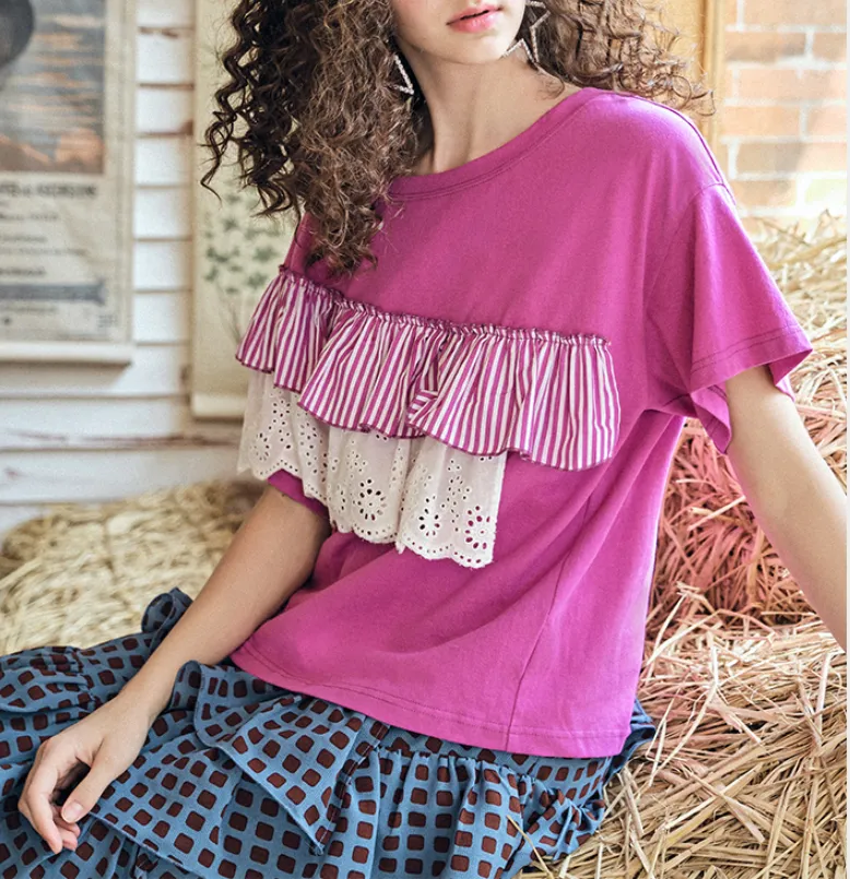 JAM PRINCESS DOUBLE FRILL LAYER T SHIRT IN PINK