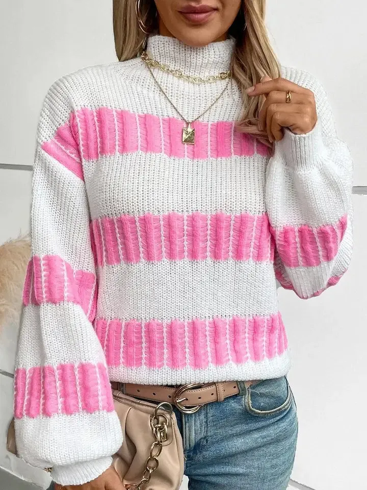 Jaspen Striped Mock Neck Sweater