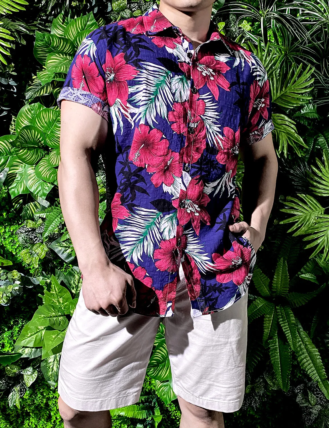 JOGAL Men's Flower Casual Button Down Short Sleeve Hawaiian Shirt