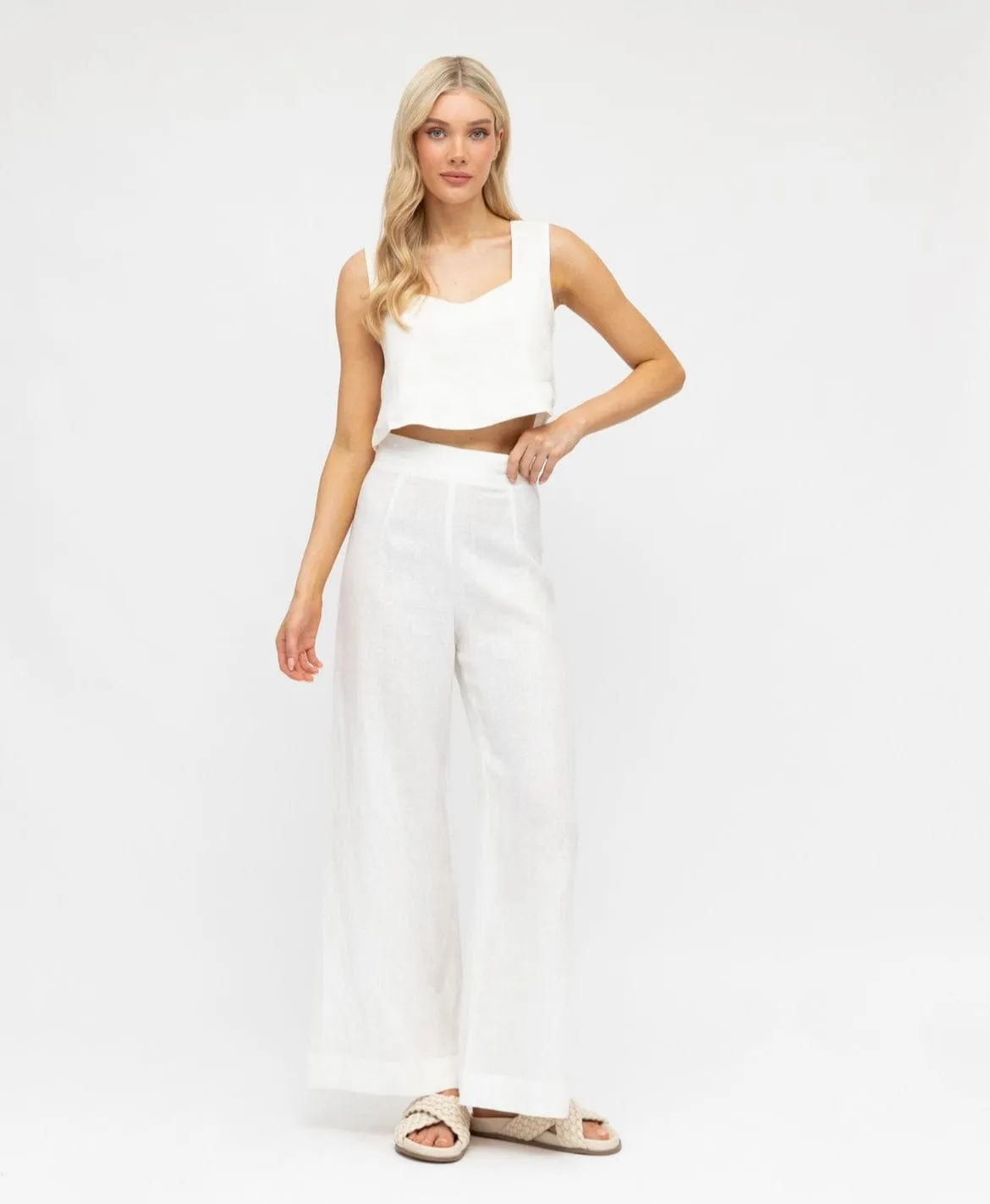 Kara Linen Pants - White
