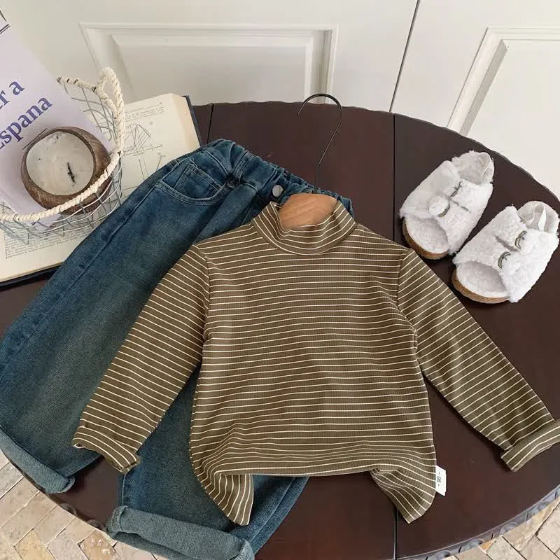 Kids Striped Turtleneck Base Layer T-shirt