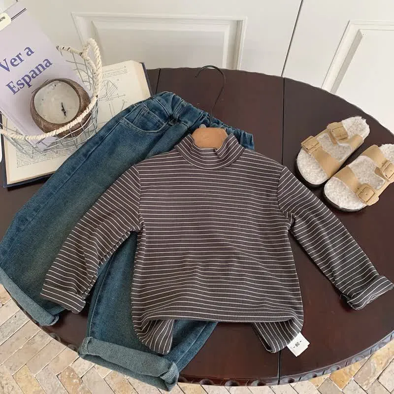 Kids Striped Turtleneck Base Layer T-shirt