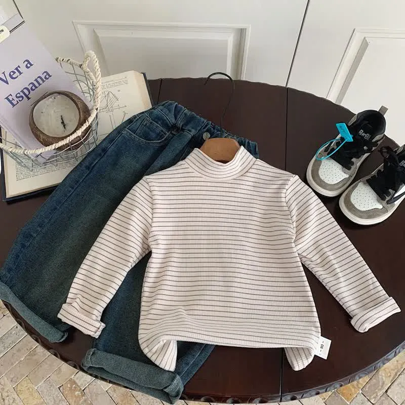 Kids Striped Turtleneck Base Layer T-shirt
